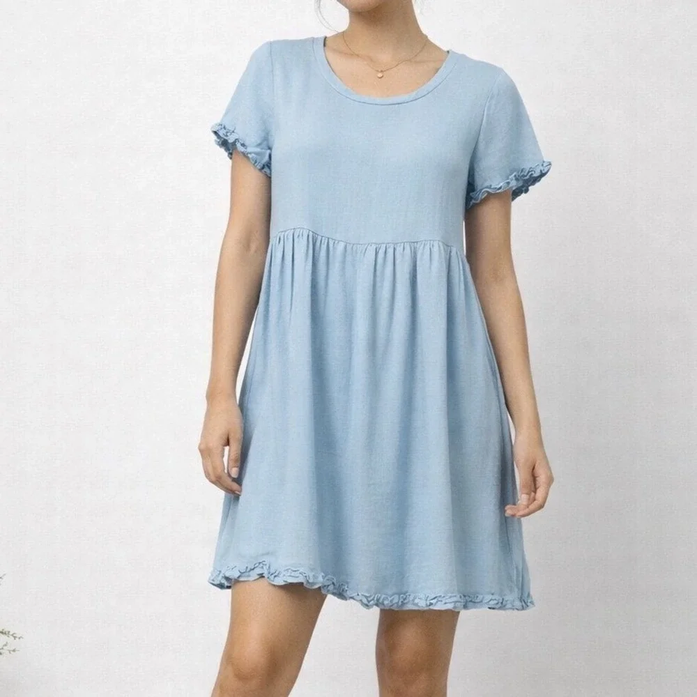 LA Hearts PacSun Womens Light Blue Ruffle Baby Doll Mini Dress Size M New - Picture 2 of 6